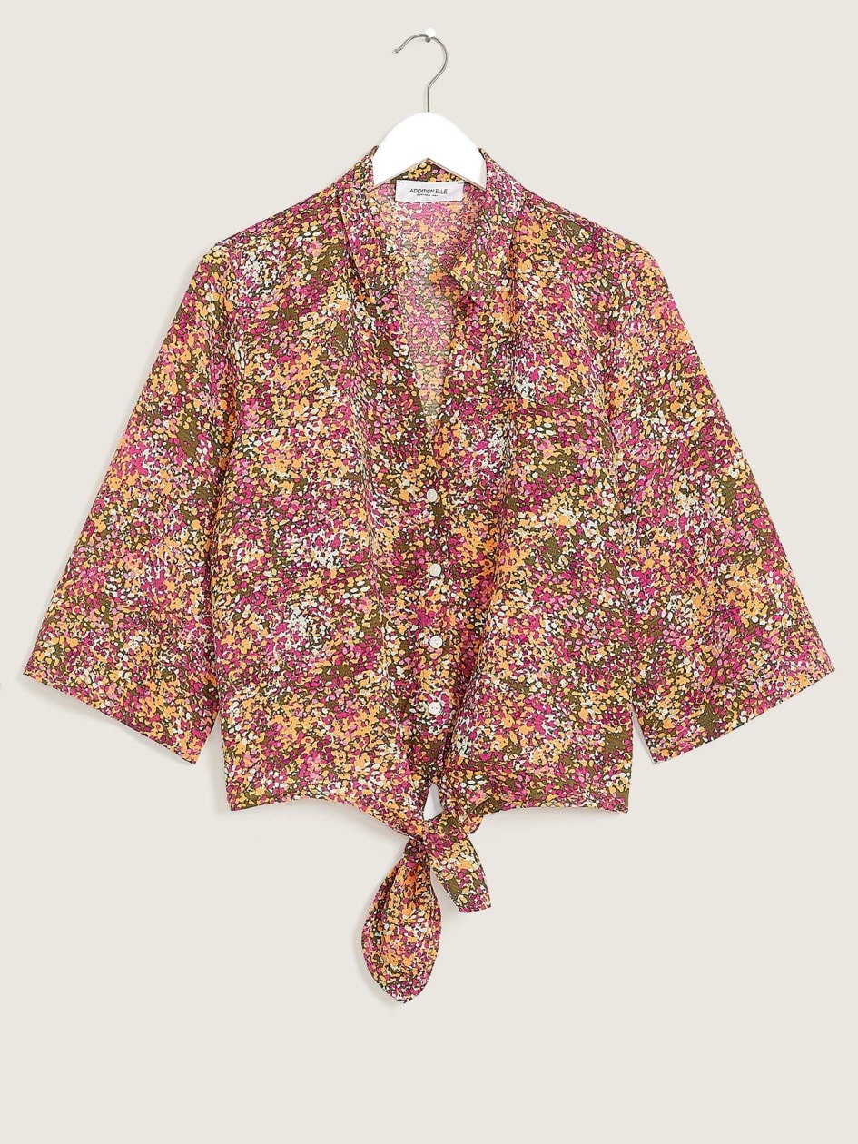 Printed Tie Front Blouse - Addition Elle