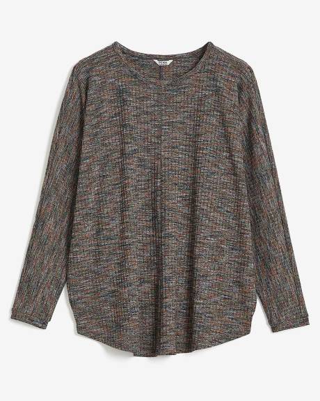 Dolman-Sleeve Mock-Neck Ribbed Knit Top