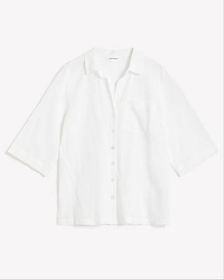 Buttoned-Down Cotton Tunic with 3/4 Sleeves - Addition Elle