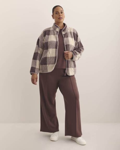 Short Buffalo Plaid Sherpa Jacket with Hood - Active Zone
