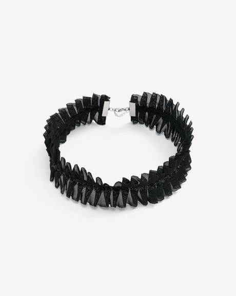 Black Pleated Fabric Choker Necklace