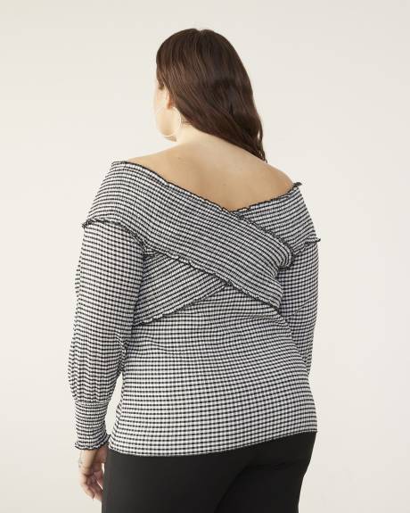 Criss-Cross Smocking Neckline Knit Top