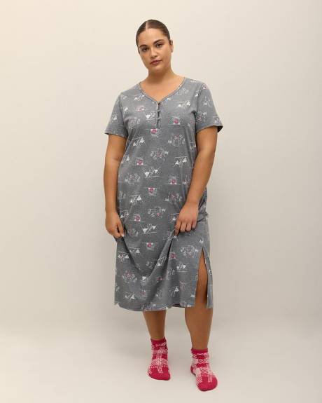 Chemise de nuit longue chinée à manches courtes - ti Voglio