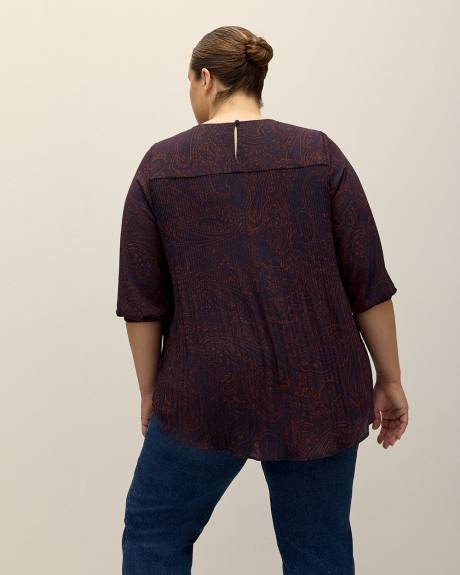 Blouse à manches trois-quarts à plis décoratifs, tissu responsable