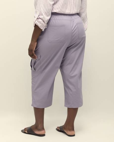 Pantalon capri en coton avec bande de taille côtelée