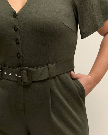 Wide-Leg Jumpsuit with Flutter Sleeves - Addition Elle