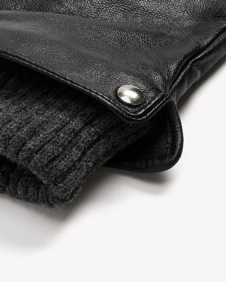 Black Leather Gloves with Knit Cuffs