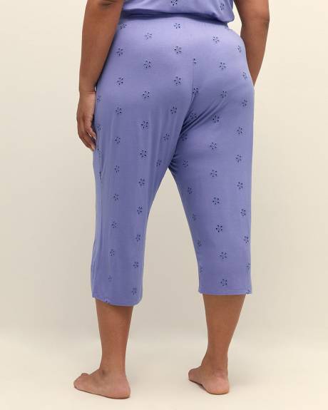 Pantalon de pyjama capri en tricot brodé lavande - ti Voglio