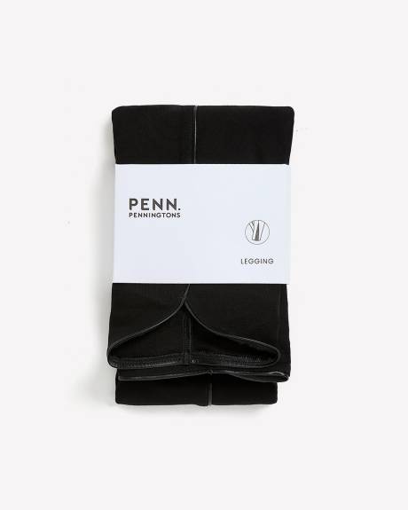 Legging tendance noir en pointe de Rome avec bande en faux cuir, tissu responsable