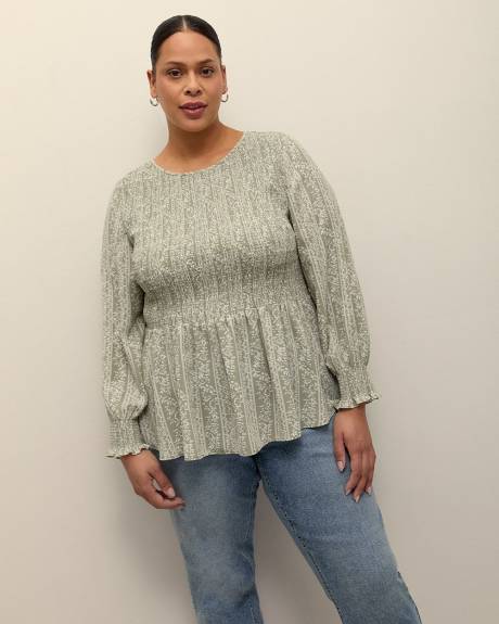 Responsible, Printed Blouse with Smocked Top
