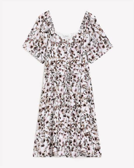 Robe boutonnée cintrée et évasée fleurie - Addition Elle
