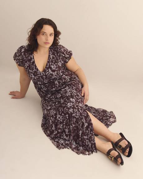Floral Mesh V-Neck Tiered Maxi Dress - Addition Elle