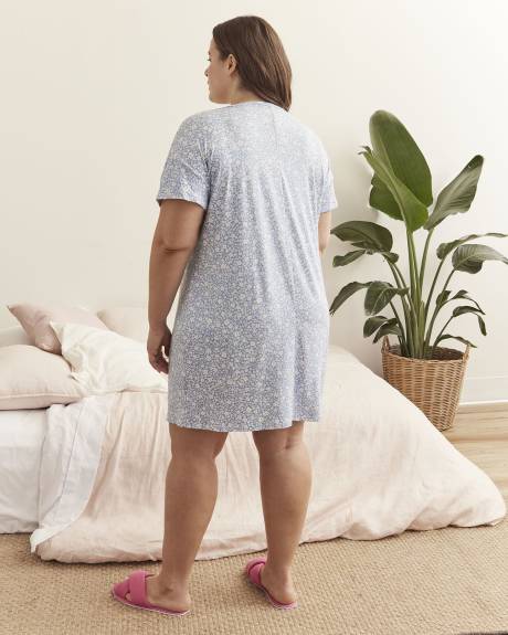 Chemise de nuit courte en jersey brossé, motif de petites fleurs - ti Voglio