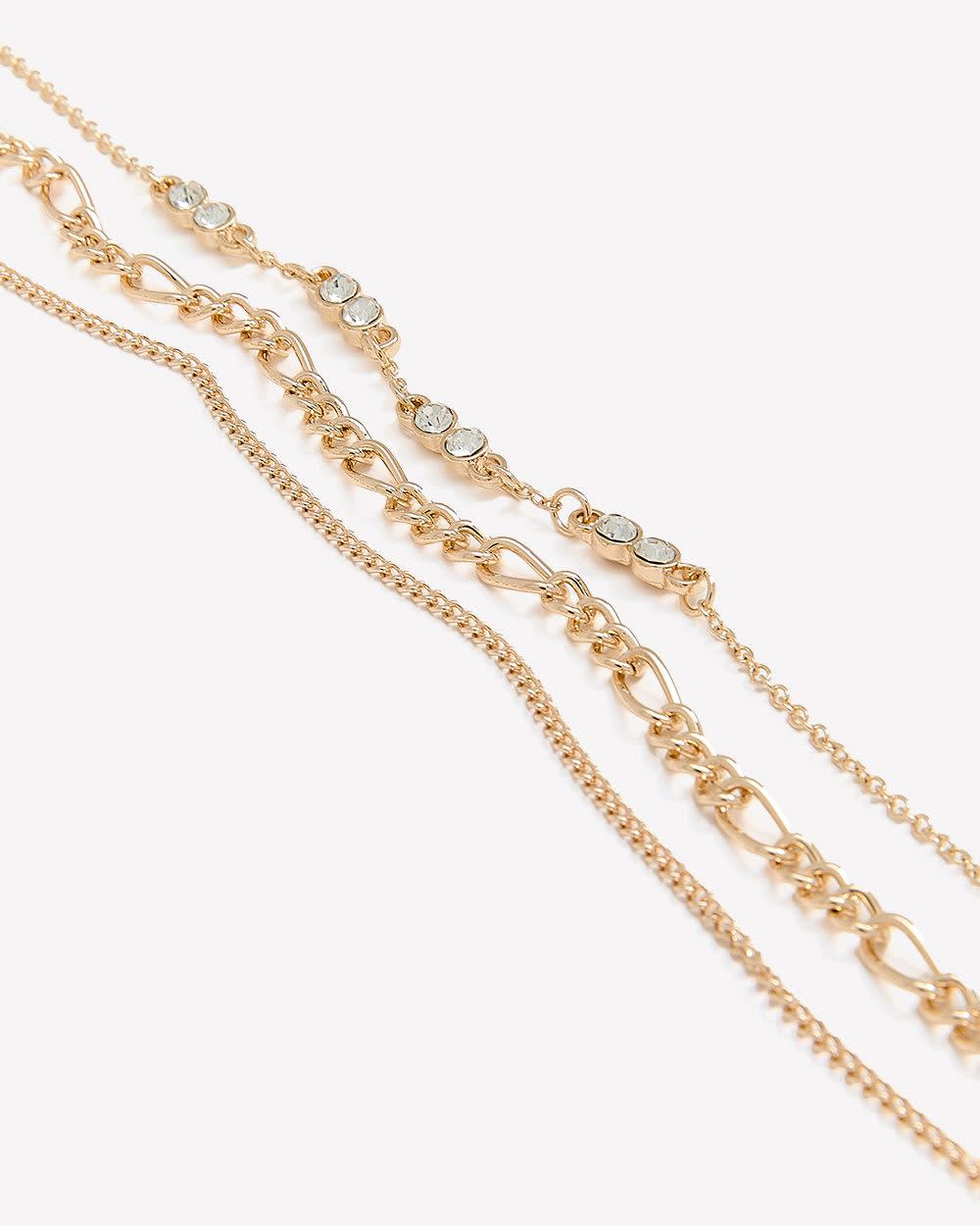 Assorted Anklets with Clear Stones, Set of 3