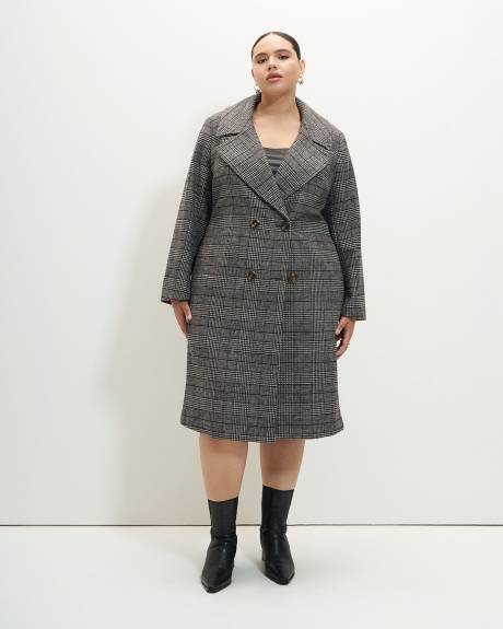 Plaid Double-Breasted Wool Blend Coat - Addition Elle