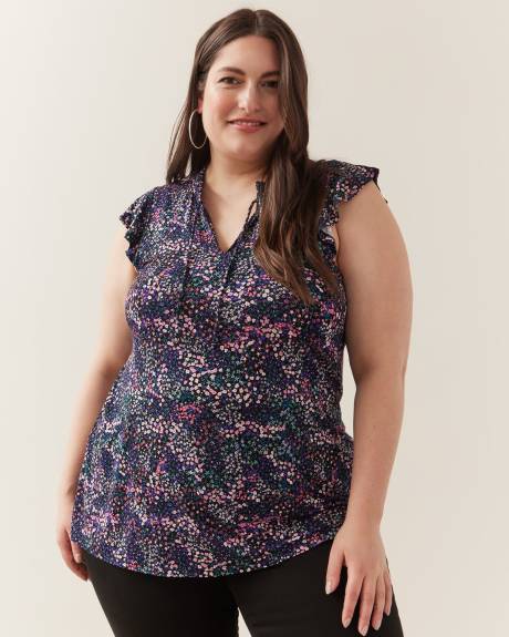 Responsible, Printed Flutter Sleeve Tunic with Smocked Neckline