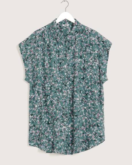 Printed Short-Sleeve Buttoned Down Tunic