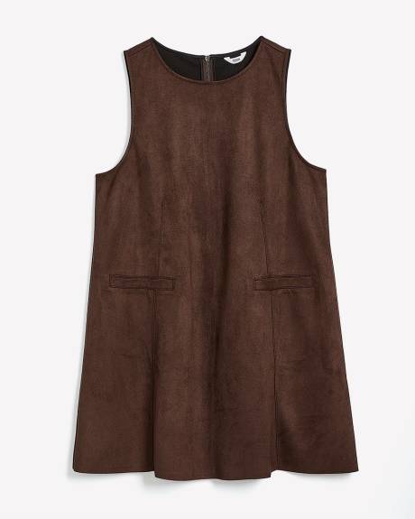 Brown Sleeveless Faux Suede Dress