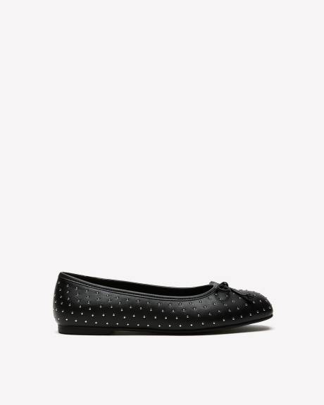 Extra Wide Width, Black Studded Ballerina with Bow