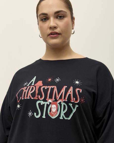 Black Crewneck Sweatshirt with Christmas Print