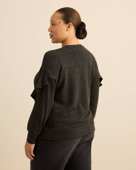 Haut &agrave; col rond et manches longues avec volants - Addition Elle