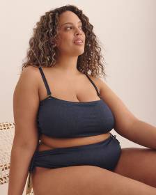 Dark Blue Louise Bandeau Bikini Top with Drawstrings - Nana The Brand