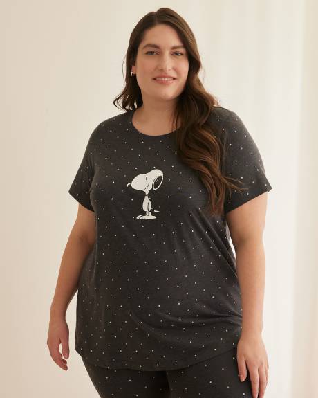 Pajama Tunic Top with Snoopy Placement Print - ti Voglio