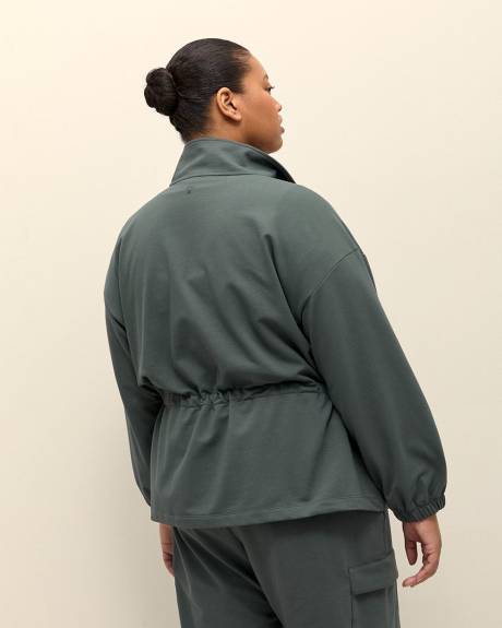 Mock-Neck Zippered Utility Jacket with Adjustable Waist - Active Zone