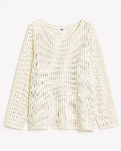 Long-Sleeve Crewneck Crochet Knit Top