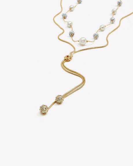 Long and Short Golden Necklace with Pearls, Set of 2