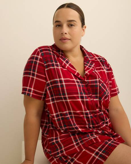 Ensemble-pyjama boxer brossé à carreaux rouges - ti Voglio
