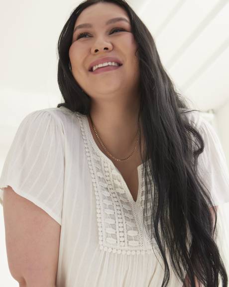 White Flutter Sleeve Crochet Blouse