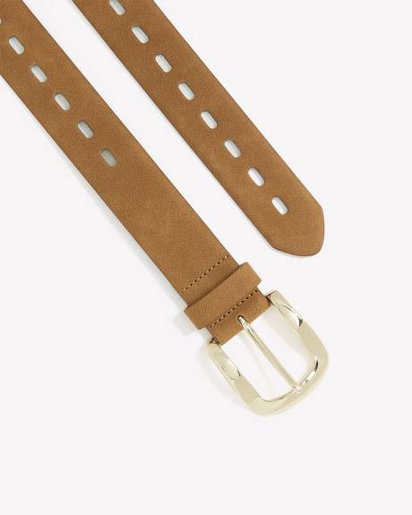 Cognac Perforated Faux Suede Belt