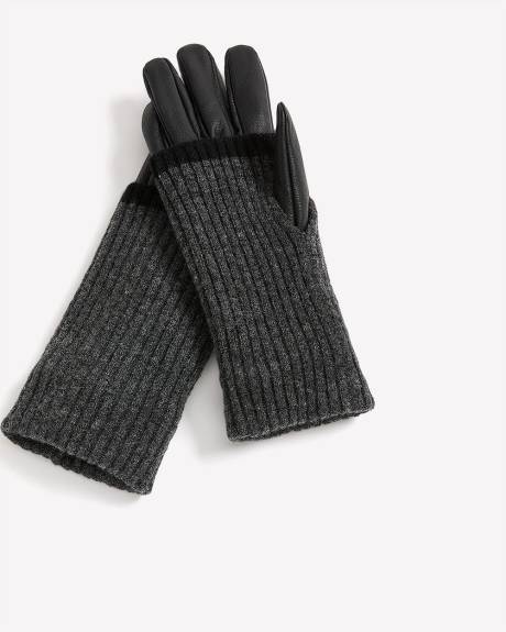 Gants en cuir noir avec poignets en tricot
