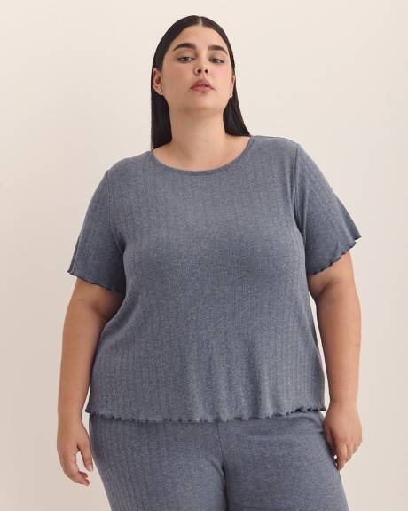 Haut de pyjama côtelé bleu avec ourlet ondulé - ti Voglio