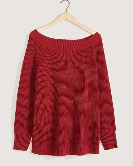 Waffle Stitch Sweater With Boat Neck - In Every Story