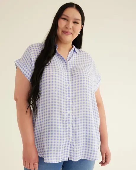 Printed Short-Sleeve Buttoned Down Tunic