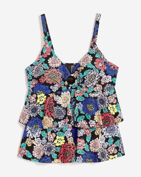 Printed Ruffled Tankini with Peekaboo