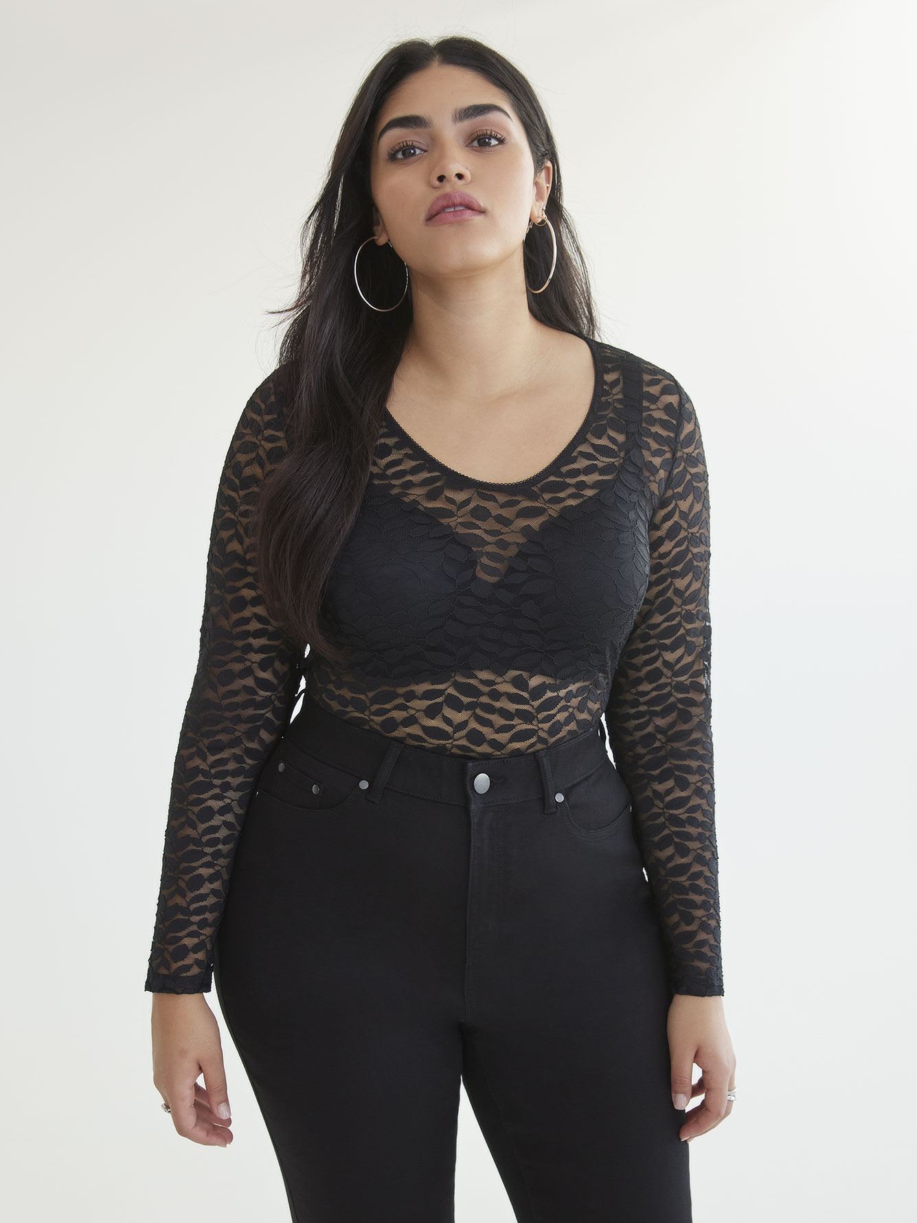 Black Lace Thong Bodysuit - Addition Elle