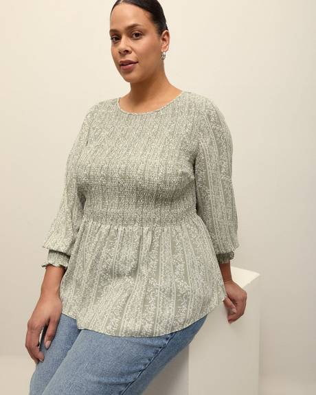Responsible, Printed Blouse with Smocked Top
