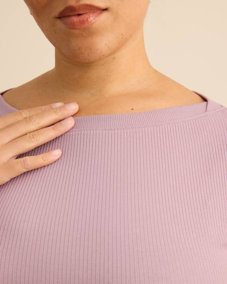 Haut c&ocirc;tel&eacute; &agrave; manches longues et col bateau - Addition Elle