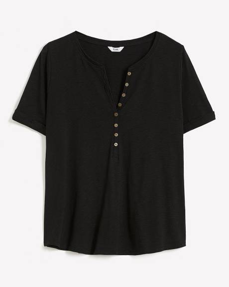 Short-Sleeve Henley Knit Top