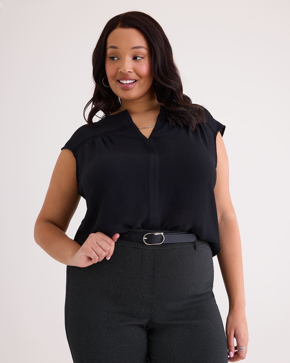 Mao-Collar Blouse with Topstitch Details