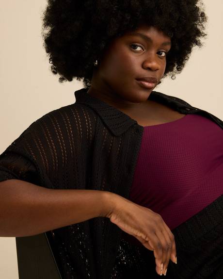 Black Crochet Buttoned-Down Top