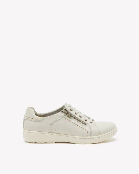 Wide Width, Caroline Janna White Leather Sneaker with Side Zip - Clarks