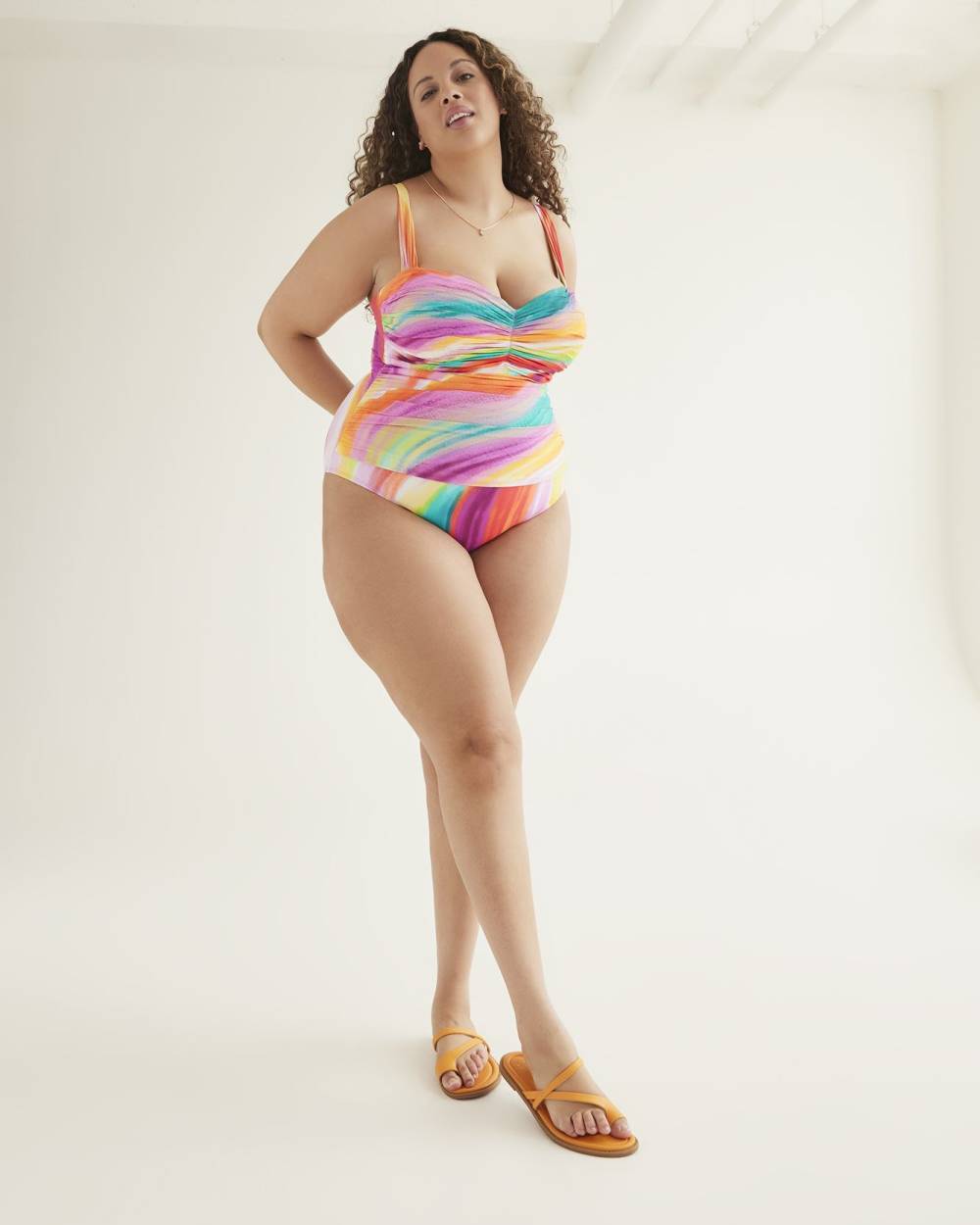 Multicolour Shirred Bandeau One-Piece Swimsuit - BLEU Rod Beattie
