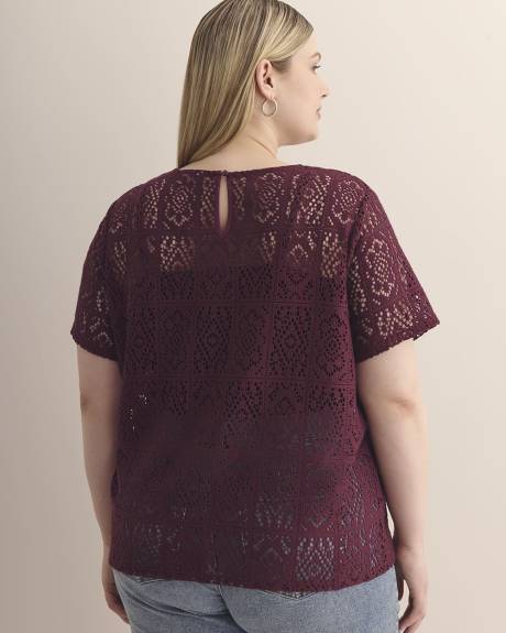 Crochet Short-Sleeve Knit Top