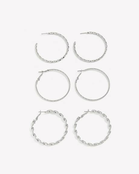 Silver Assorted Hoop Earrings, Set of 3