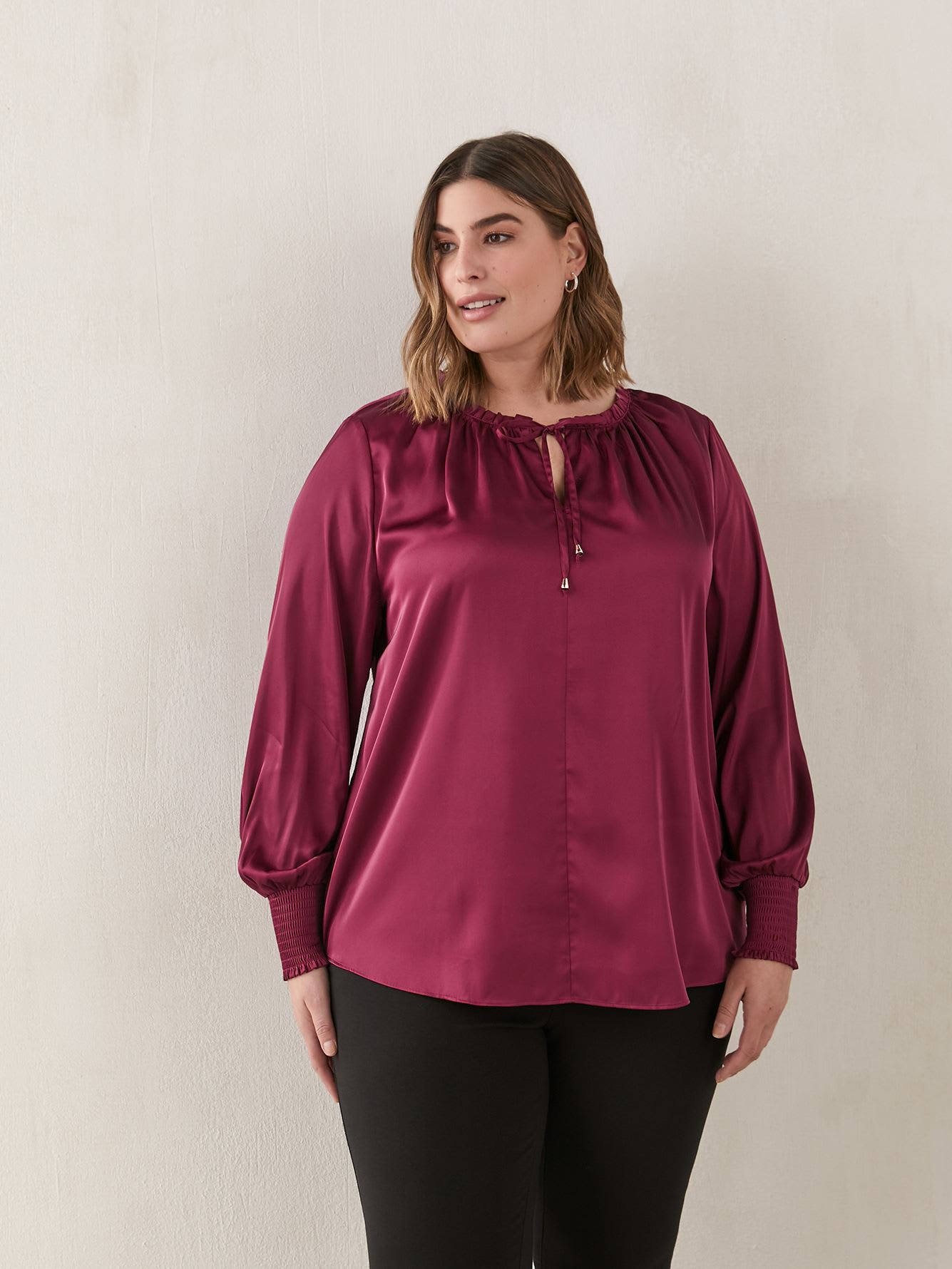 Satin Blouse With Split Neck and Ties - In Every Story
