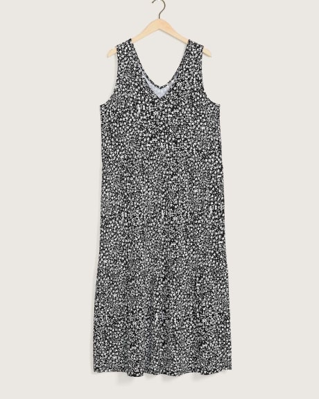 Responsible, Printed Sleeveless Tiered Knit Dress with V-Neck